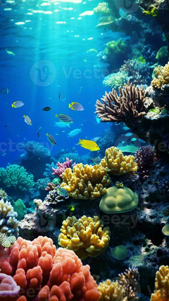 A vibrant coral reef teeming with diverse fish species AI Generated photo