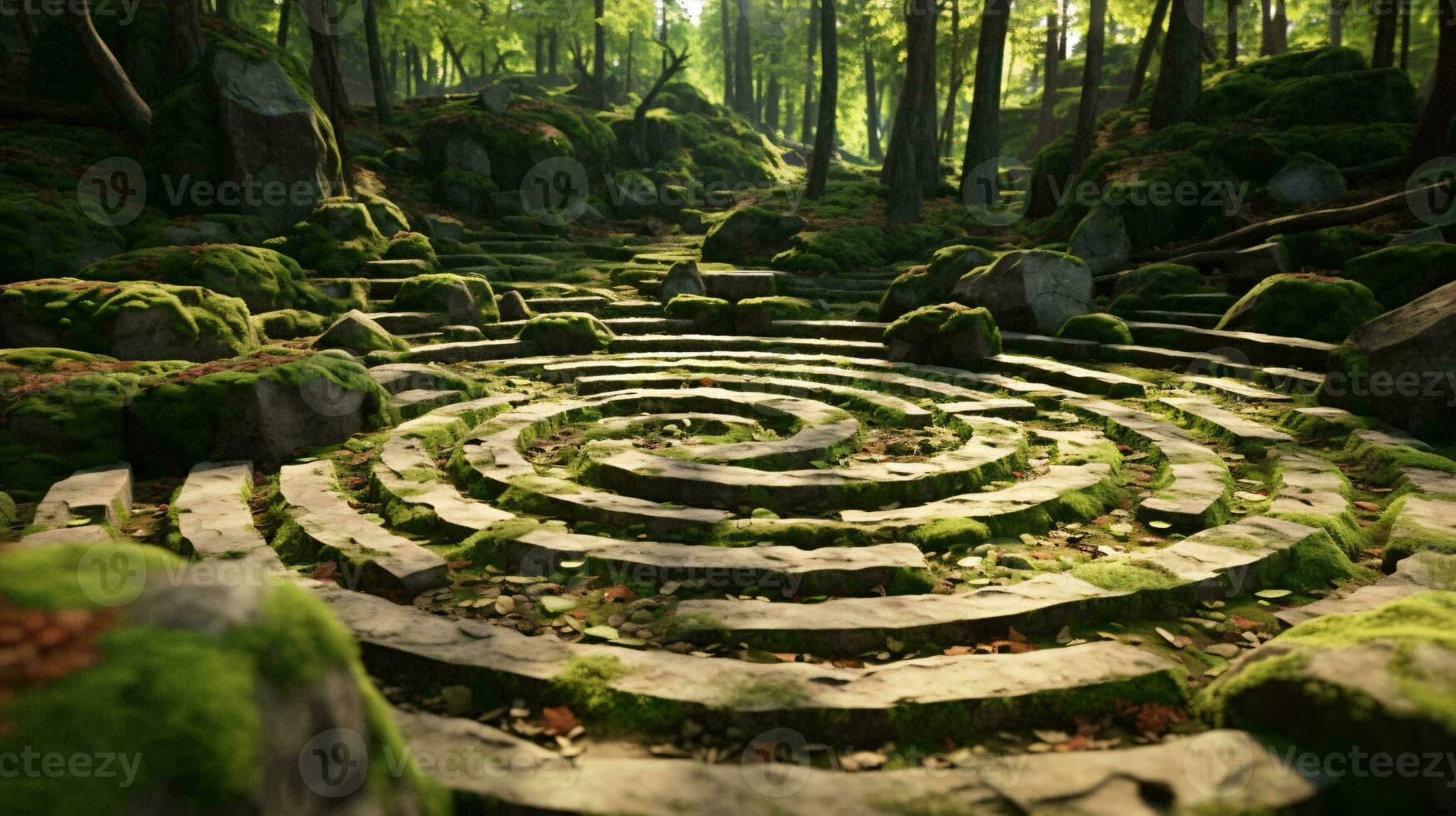 A stunning circular maze nestled in the heart of a lush forest AI Generated  31229436 Stock Photo at Vecteezy