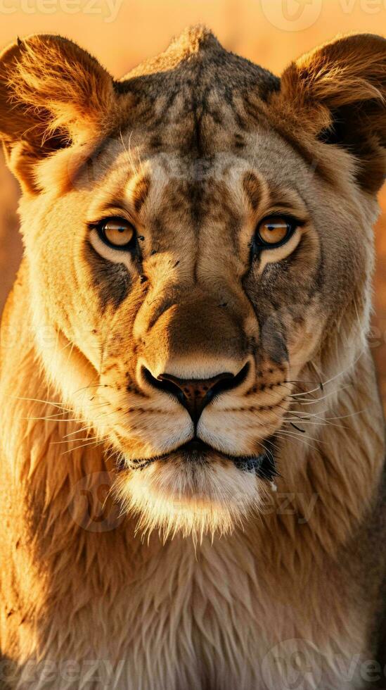 A majestic lion making direct eye contact with the camera AI Generated photo