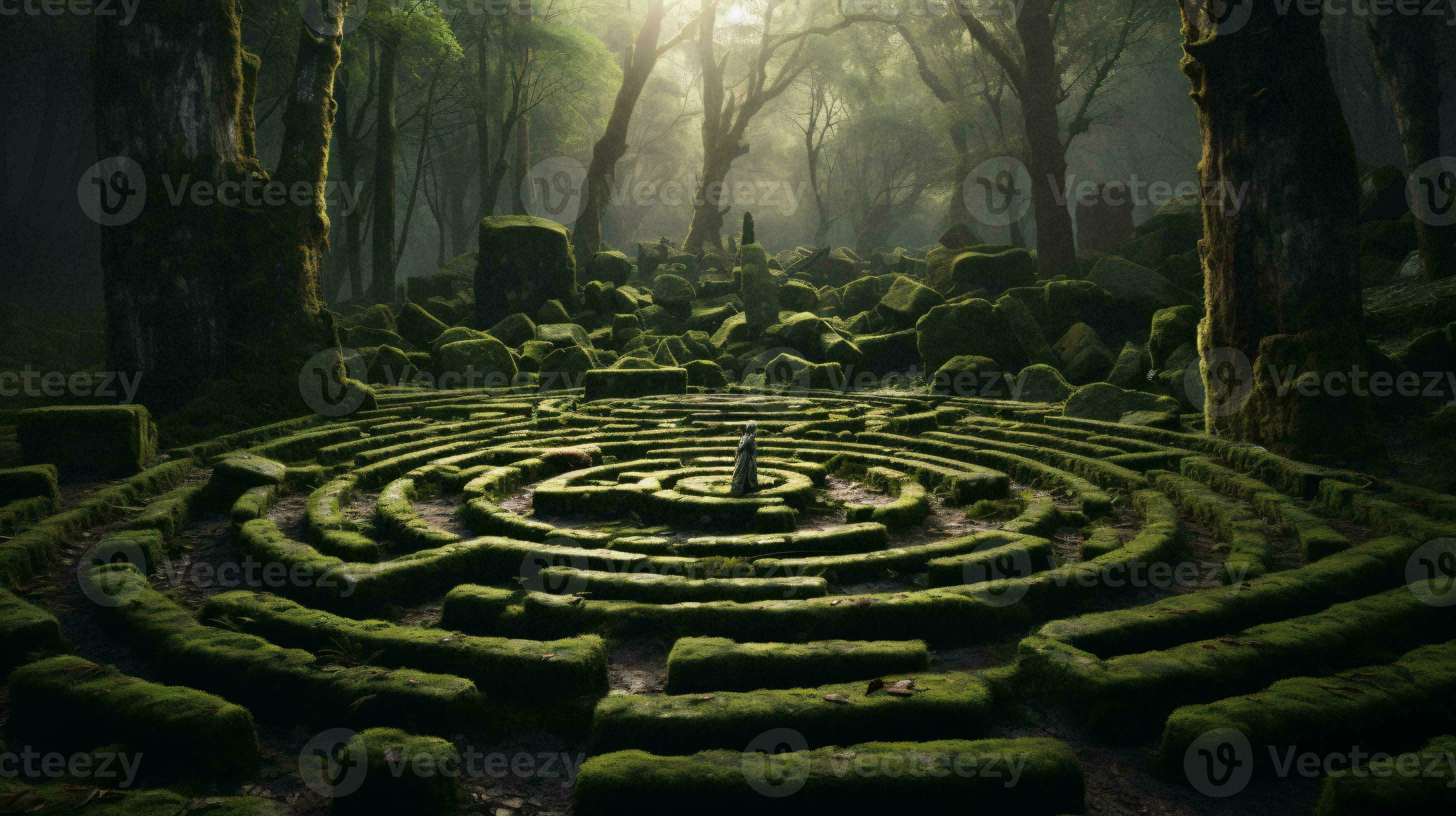 A stunning AI maze lush heart forest Vecteezy Photo Stock a circular the nestled of at Generated 31229436 in