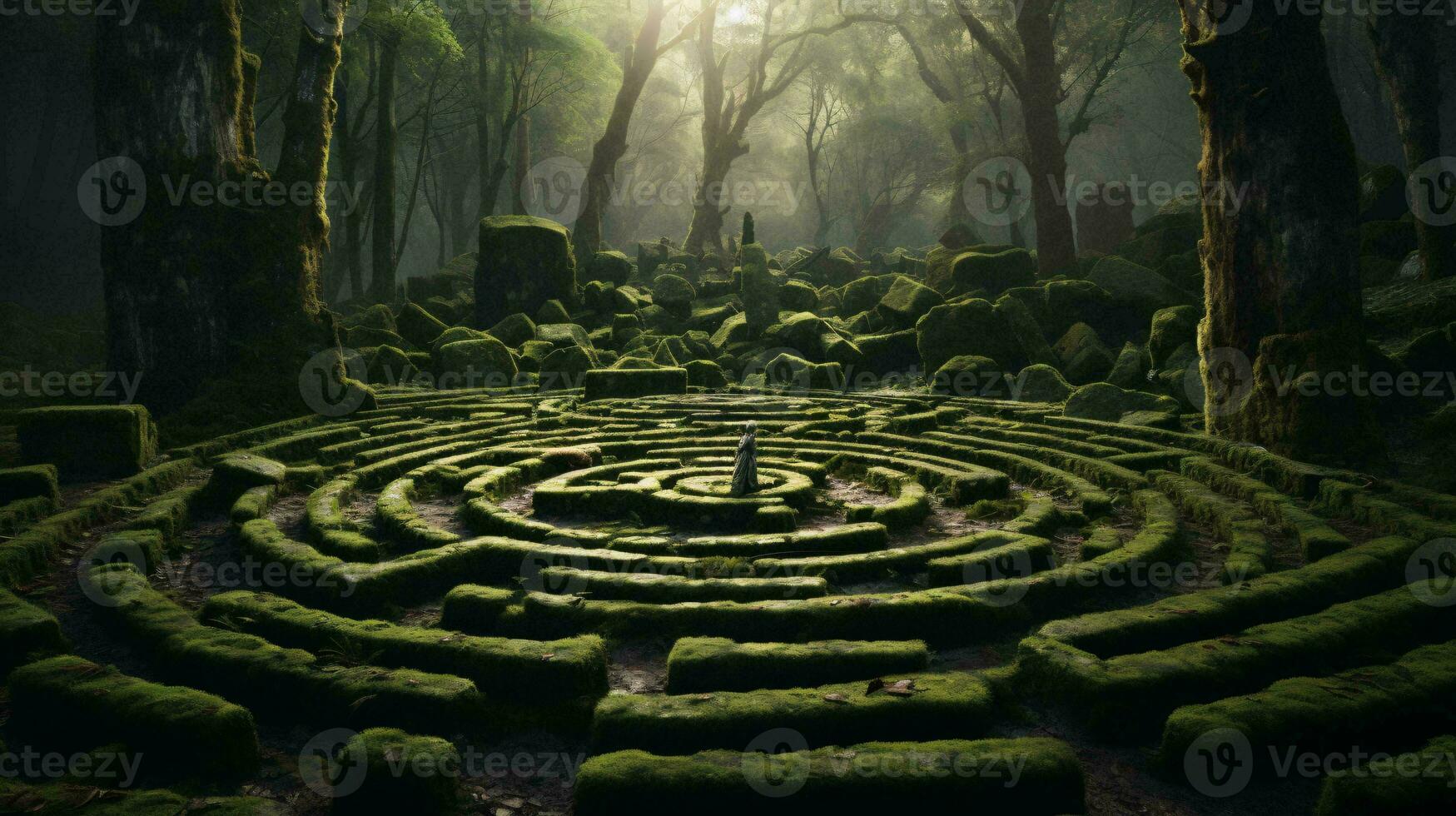 un maravilloso circular laberinto anidado en el corazón de un lozano bosque ai generado foto