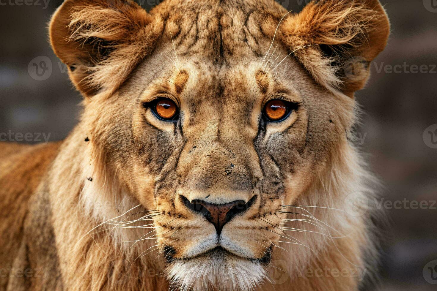 A majestic lion with intense orange eyes AI Generated photo