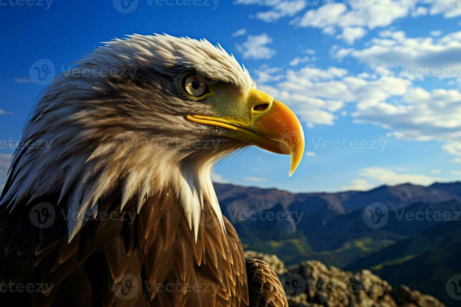 a bald eagle with mountains in the background AI Generated photo