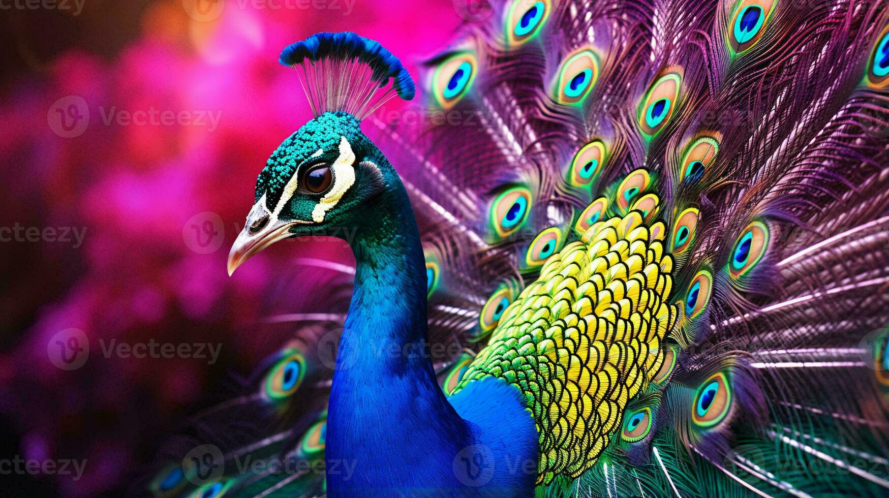 un pavo real con vistoso plumas ai generado foto