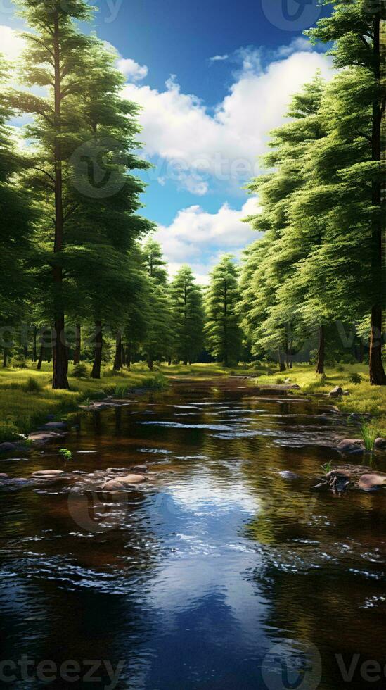 a river with trees on the side AI Generated photo