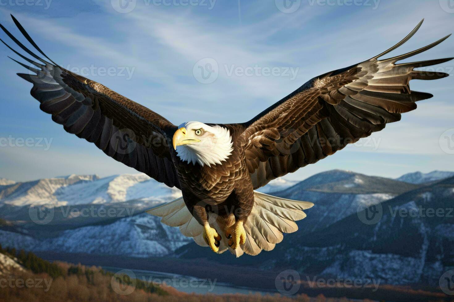 un calvo águila volador ai generado foto