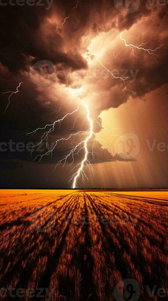 lightning striking a field AI Generated photo