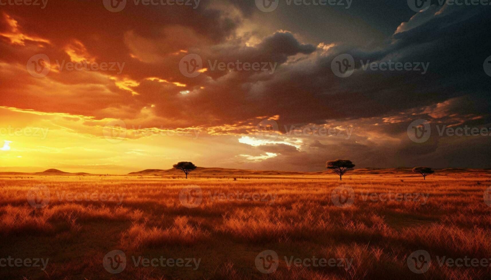 a field with trees and a cloudy sky AI Generated photo