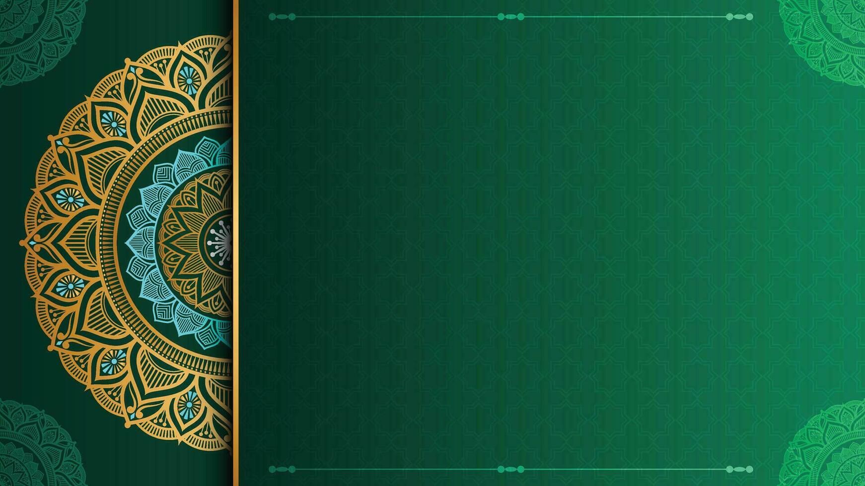 Green golden islamic geometric pattern mandala background arabic banner vector