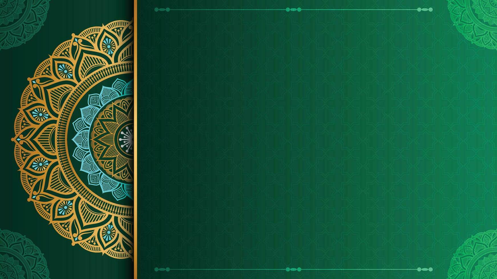 Green golden islamic geometric pattern mandala background arabic banner vector