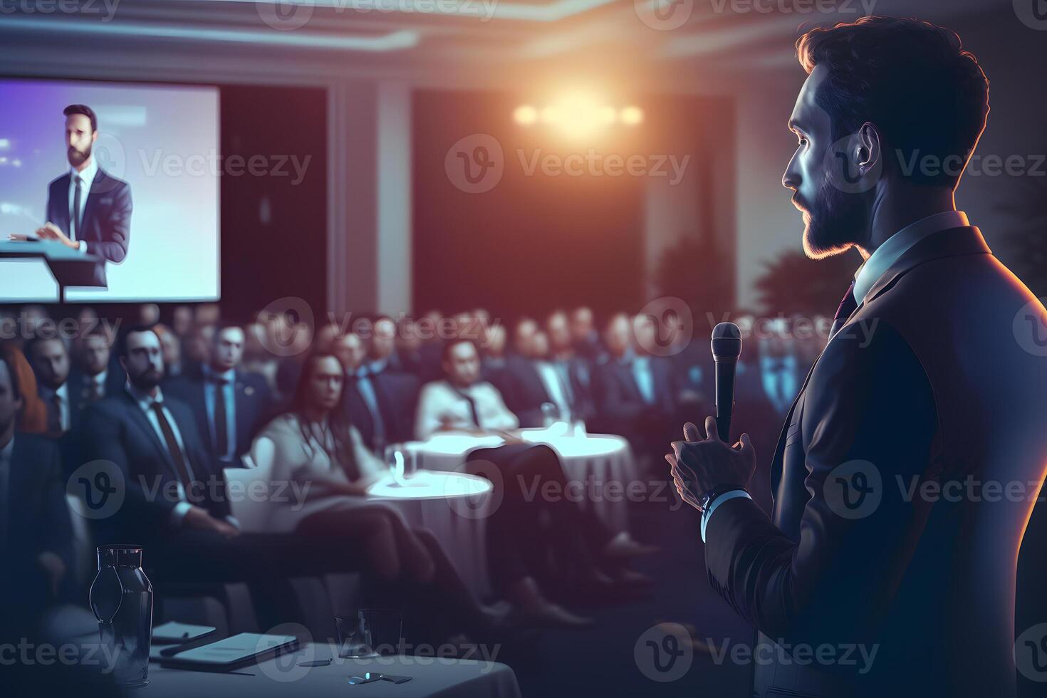 Business Conference Stage. Neural network AI generated photo