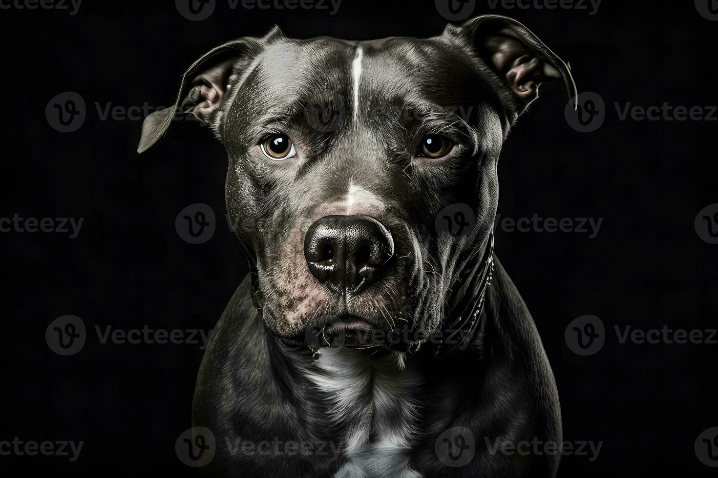 Pitbull dog portrait on black background. Neural network AI generated photo