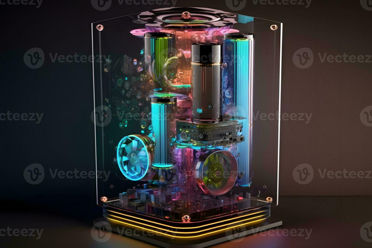 modern quantum computer in a glass case. Neural network AI generated photo