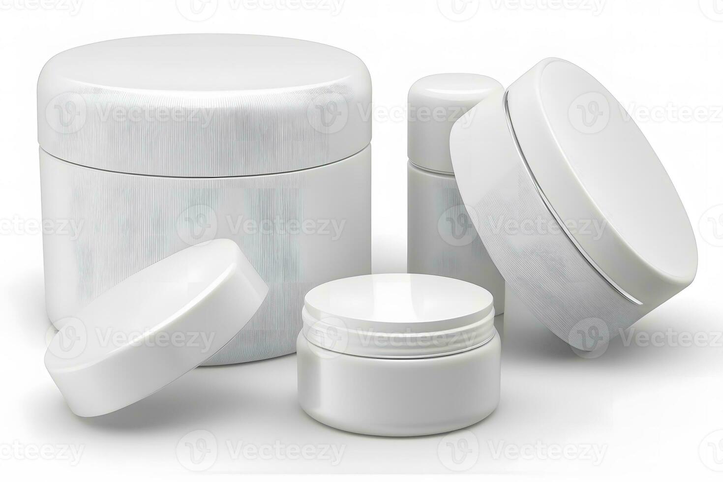 Mockup for cosmetics. White containers for cream. Neural network AI generated photo
