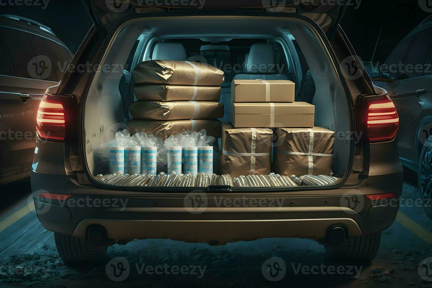 Drug smuggled in a car's engine compartment. Neural network AI generated photo