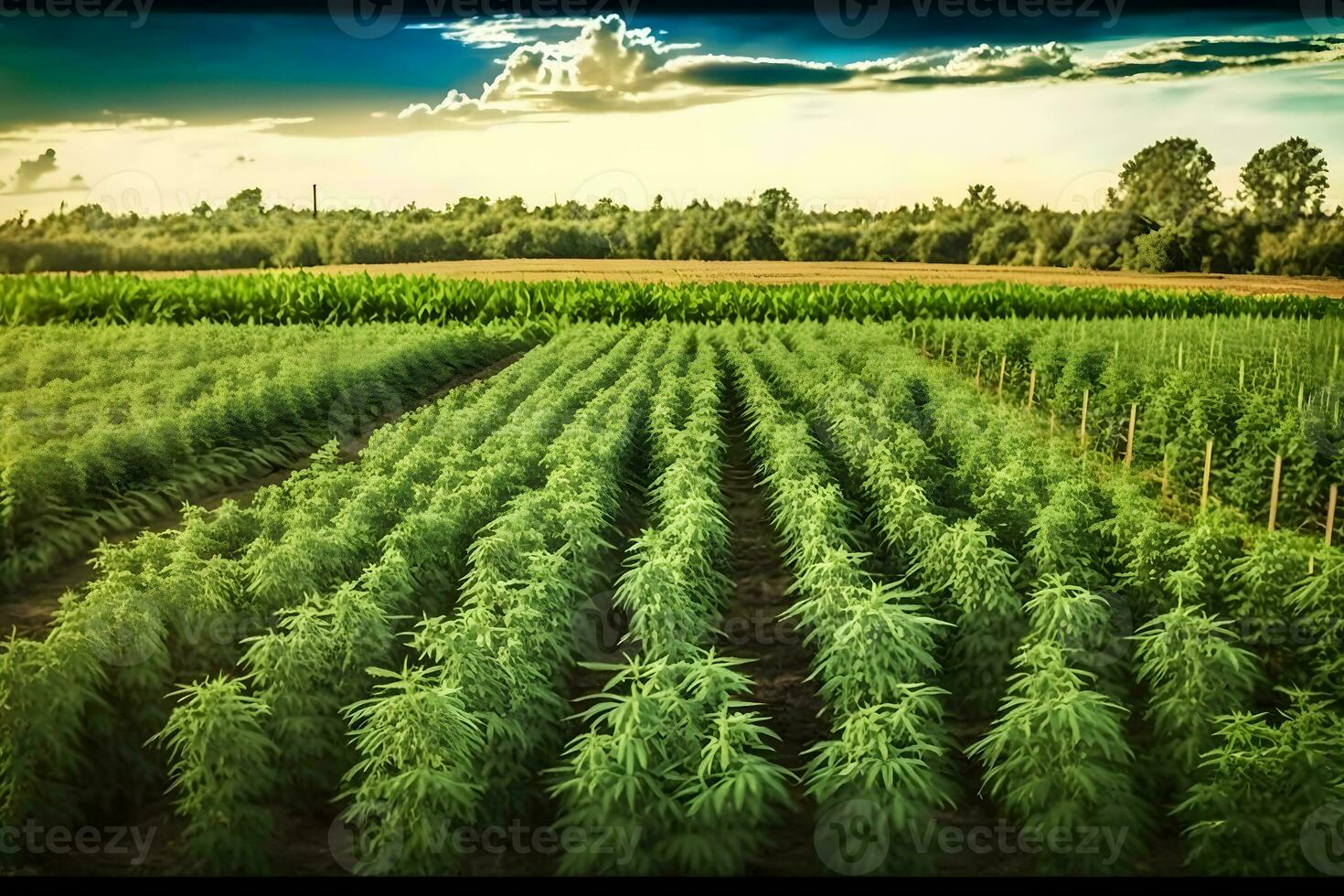 Marijuana bloom Plants nature of farm field with green. Neural network AI generated photo