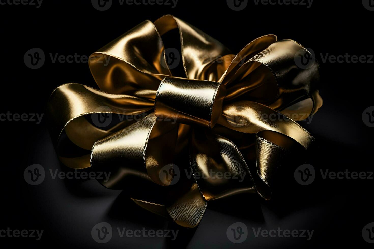 Golden bow isolated on black background. Neural network AI generated photo