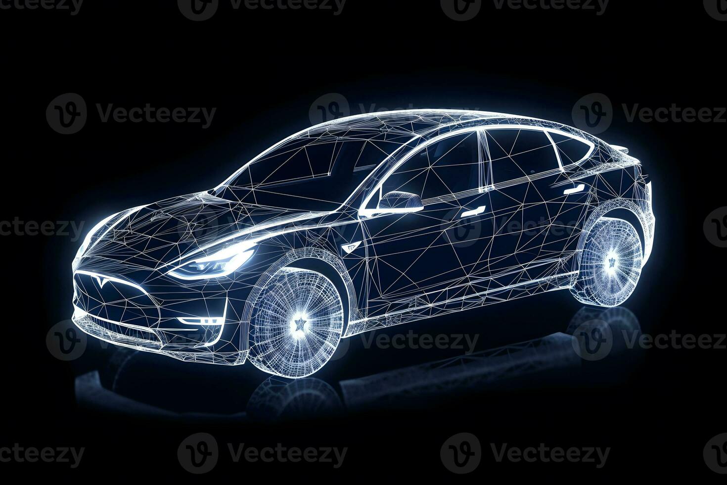 car of the future hologram neon on a black background. Neural network AI generated photo