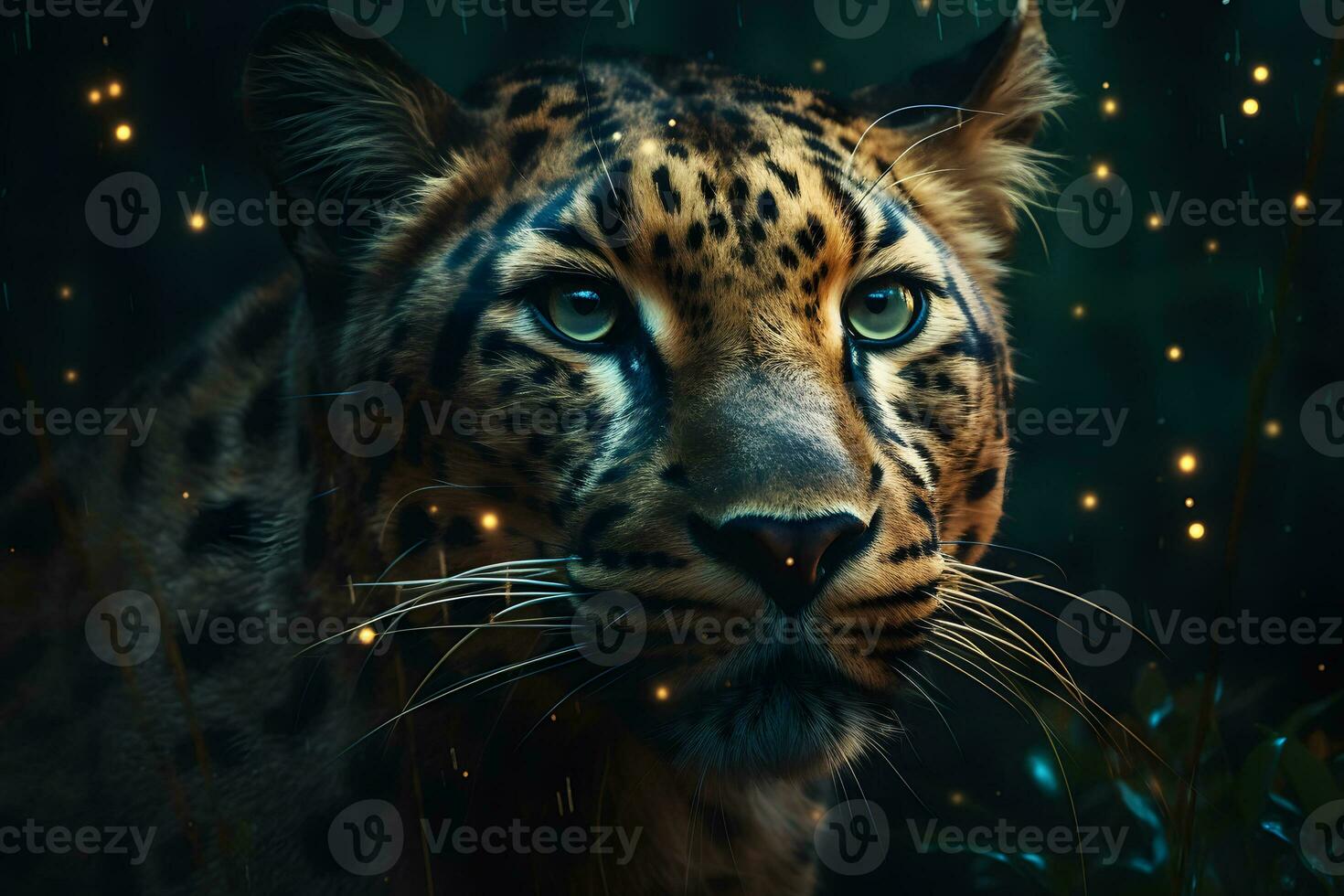 leopard portrait close up on dark background. Neural network AI generated photo