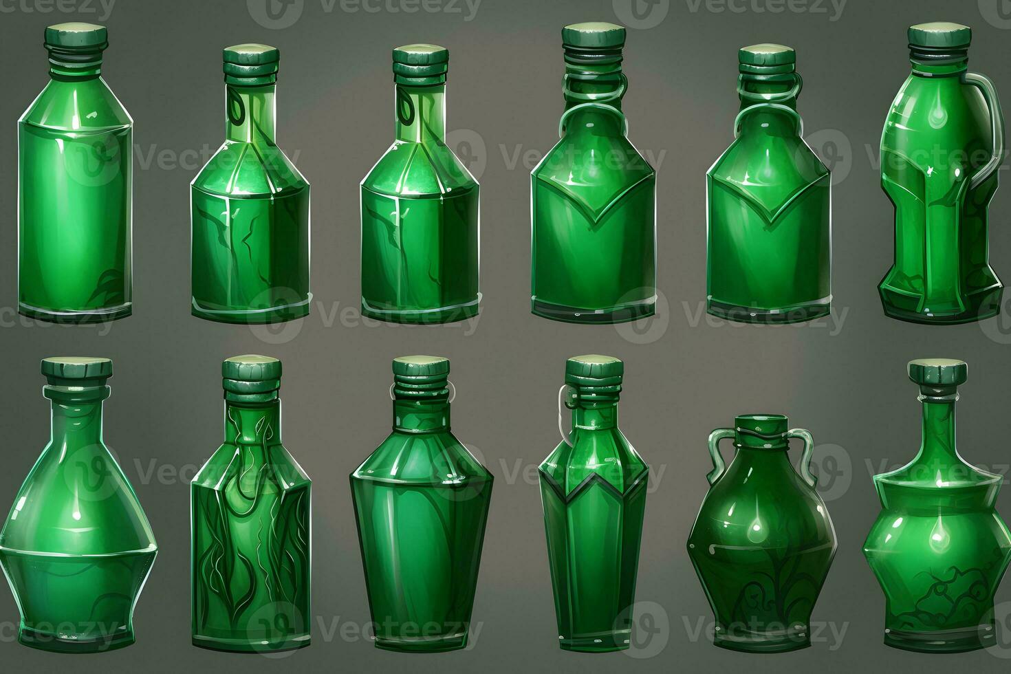 Set of witch bottles with poisonous potion. Neural network AI generated photo