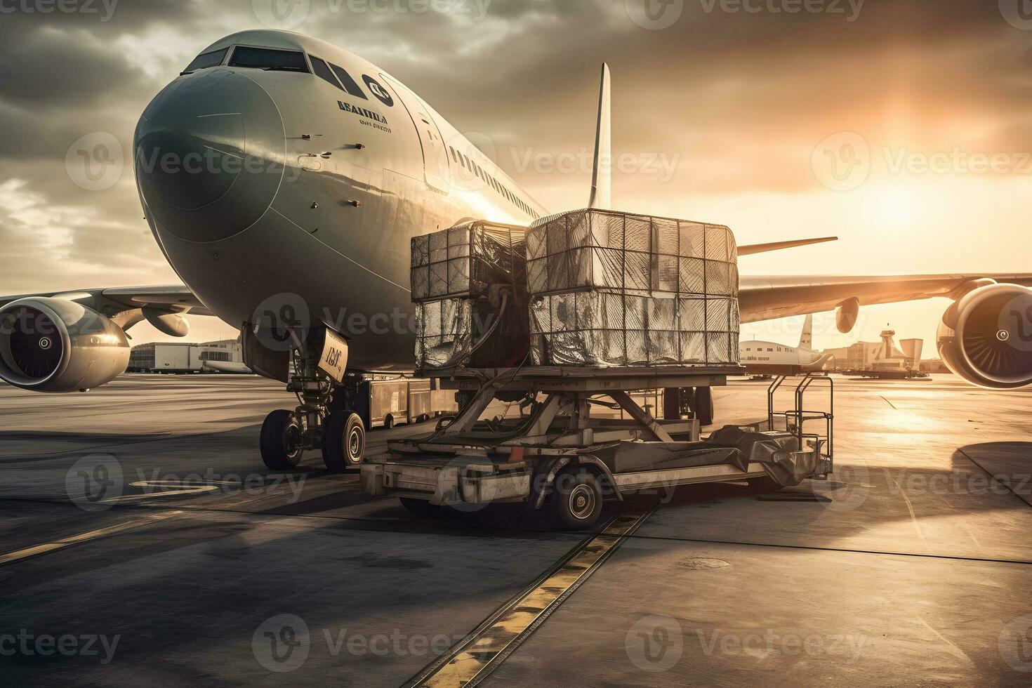 loading cargo outside cargo plane. Neural network AI generated photo