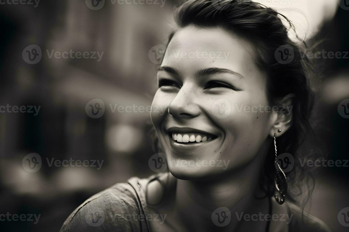 retrato de un contento niña con un sonrisa. neural red ai generado foto