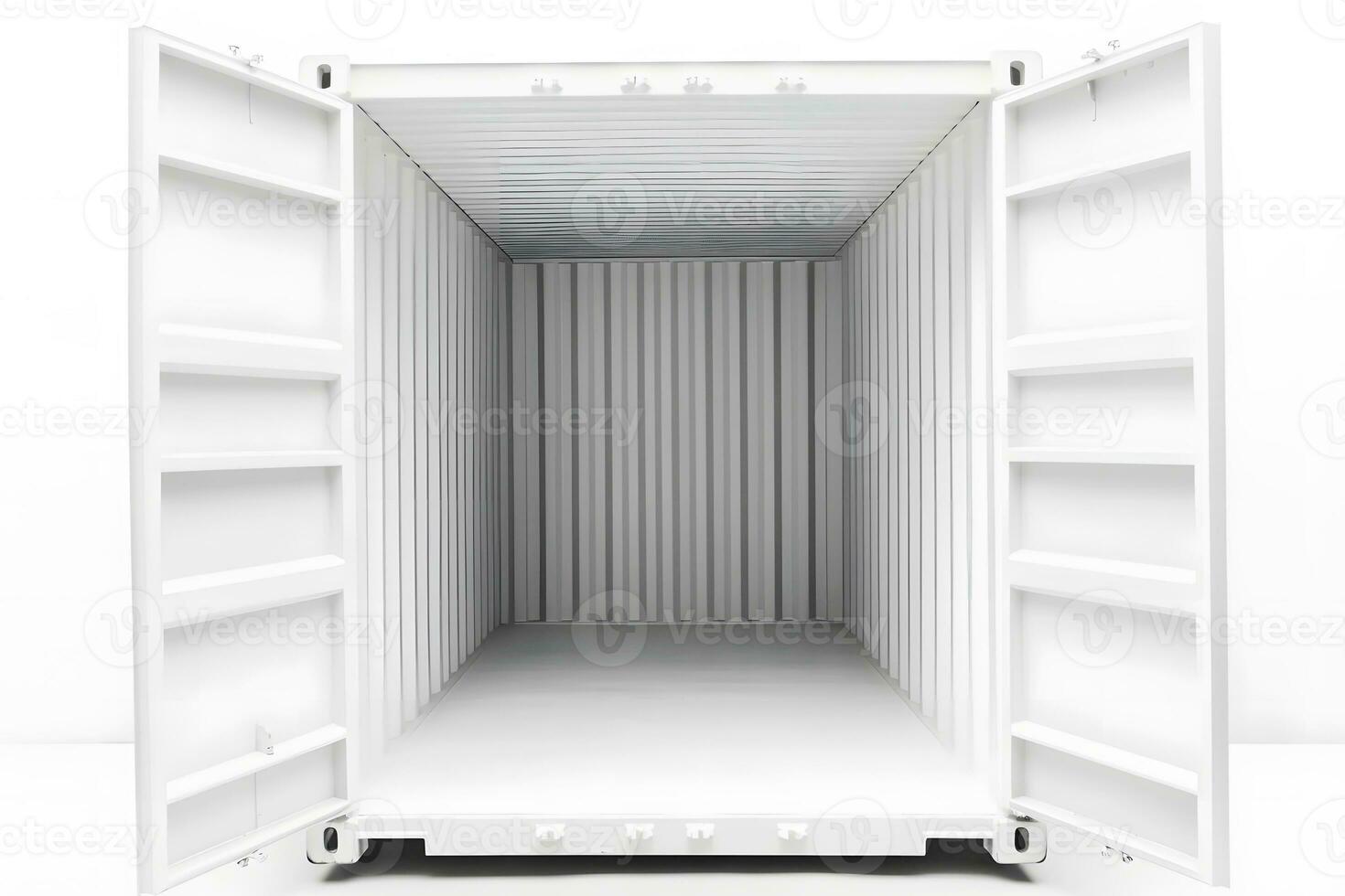 Container, open door, white background. Neural network AI generated photo