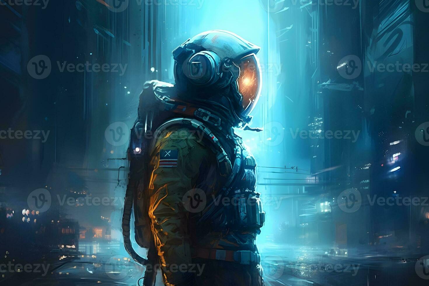 Astronaut in outer space. Neural network AI generated photo