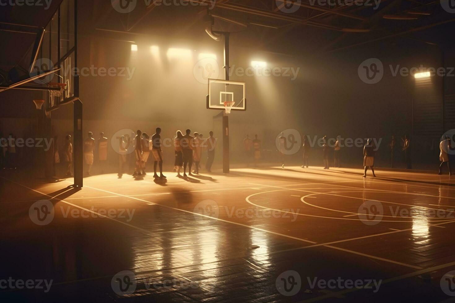 baloncesto estadio dentro vista. neural red ai generado foto