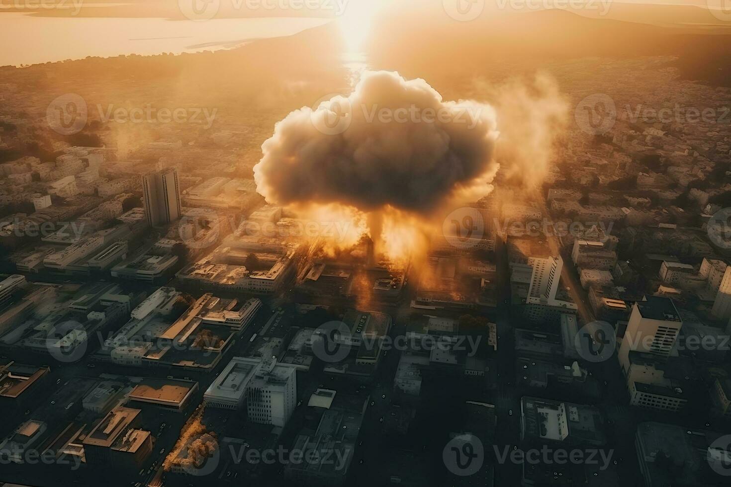 Nuclear explosion in the city. Neural network AI generated photo