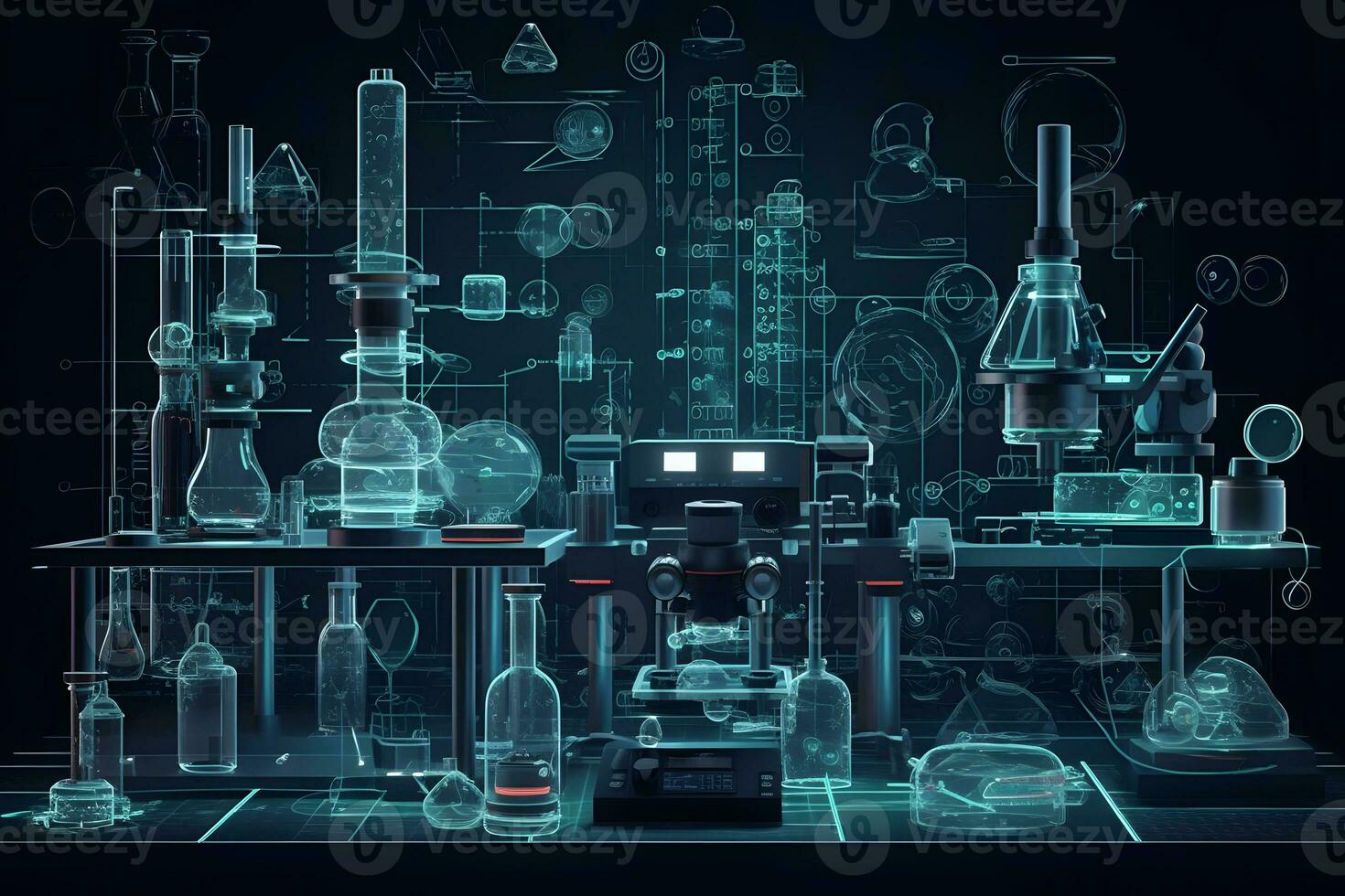 Nano digital laboratory. Biotechnology of the future. Neural network AI generated photo