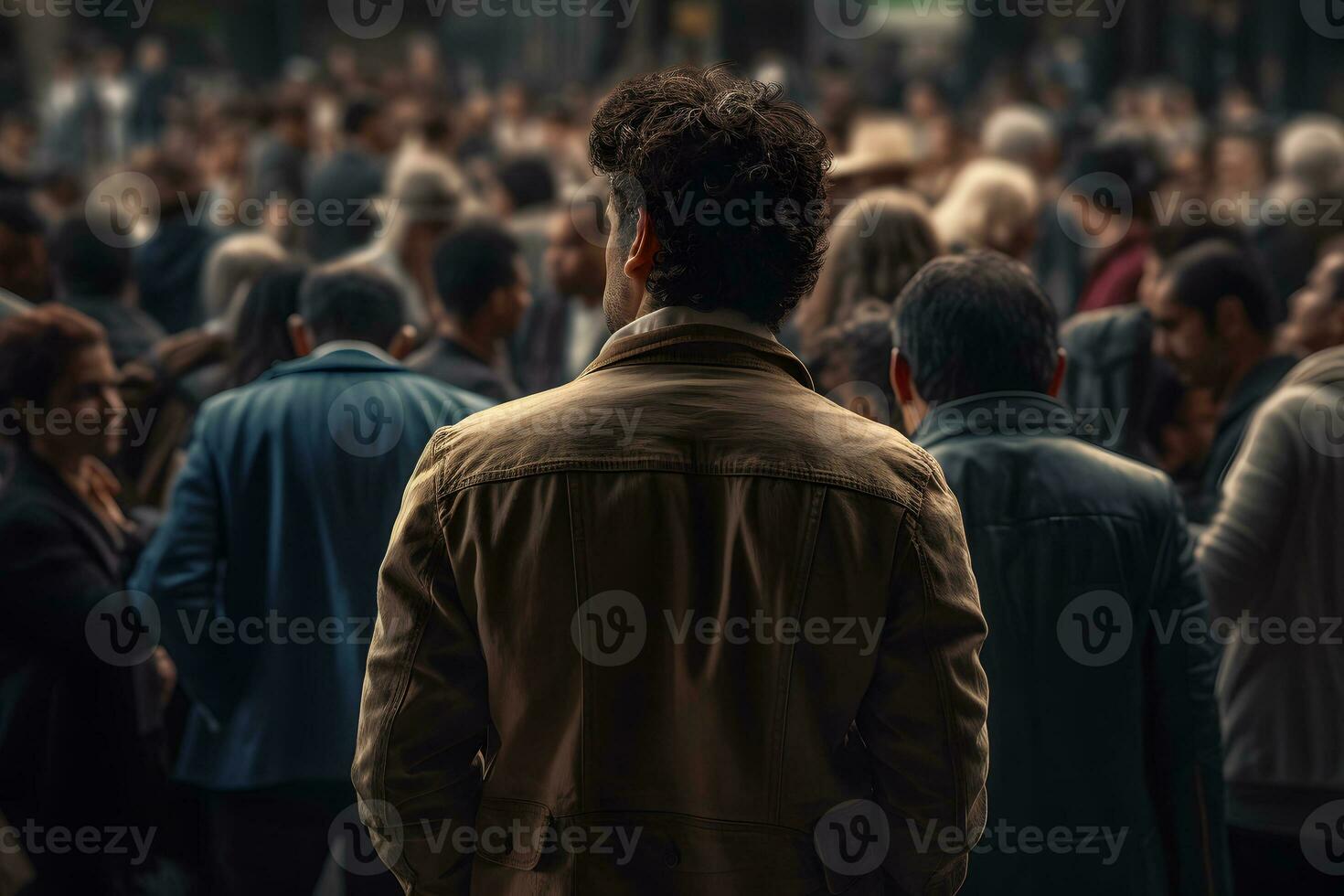 Man in the crowd. Neural network AI generated photo