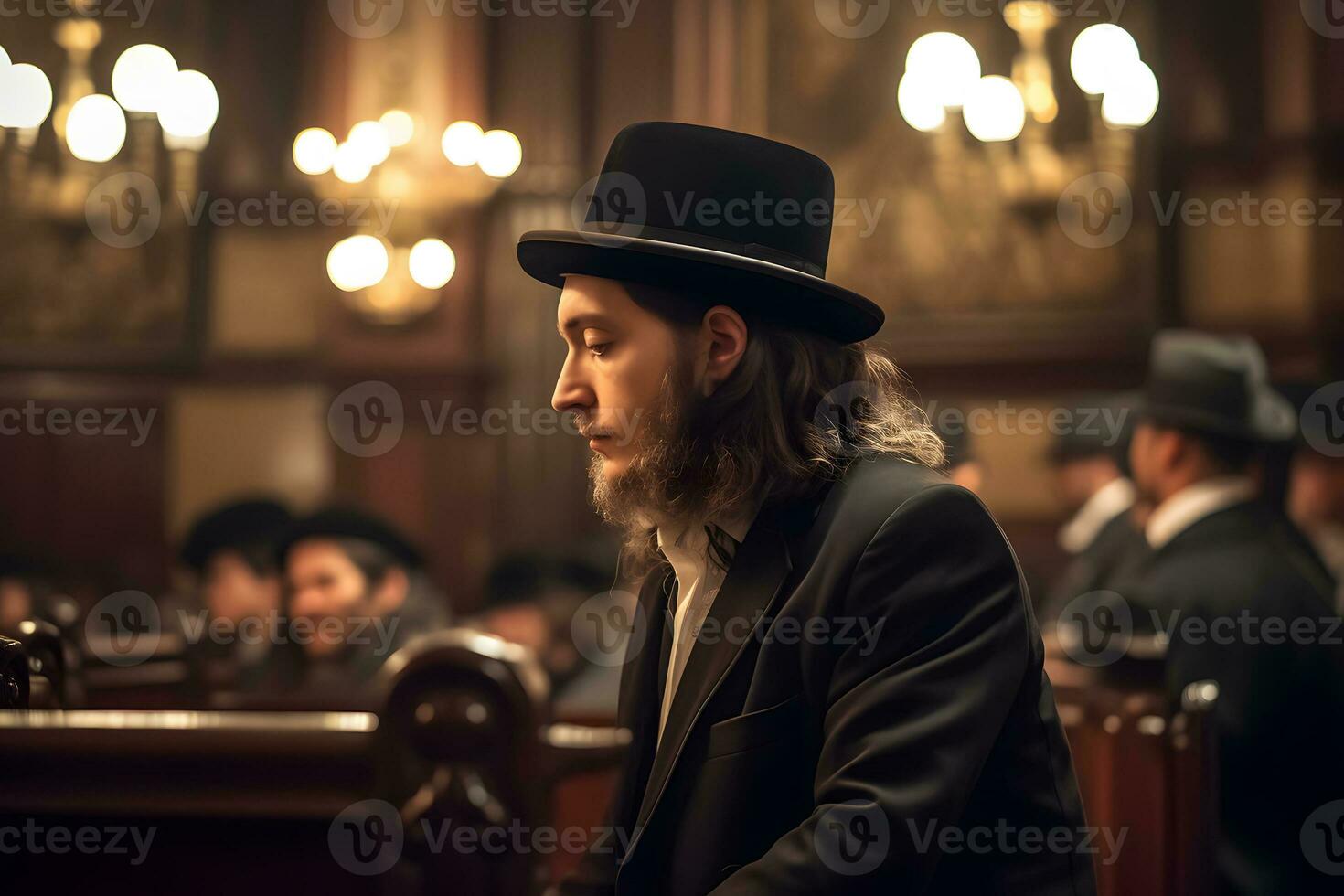 Orthodox Jew reads prayers in the temple. Neural network AI generated photo