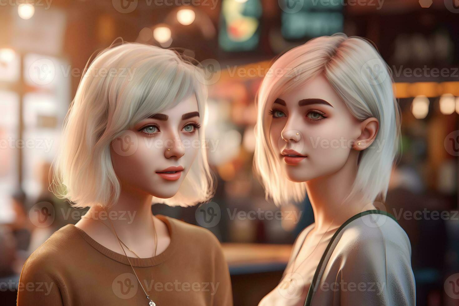 Two young blonde girls portrait. Neural network AI generated photo