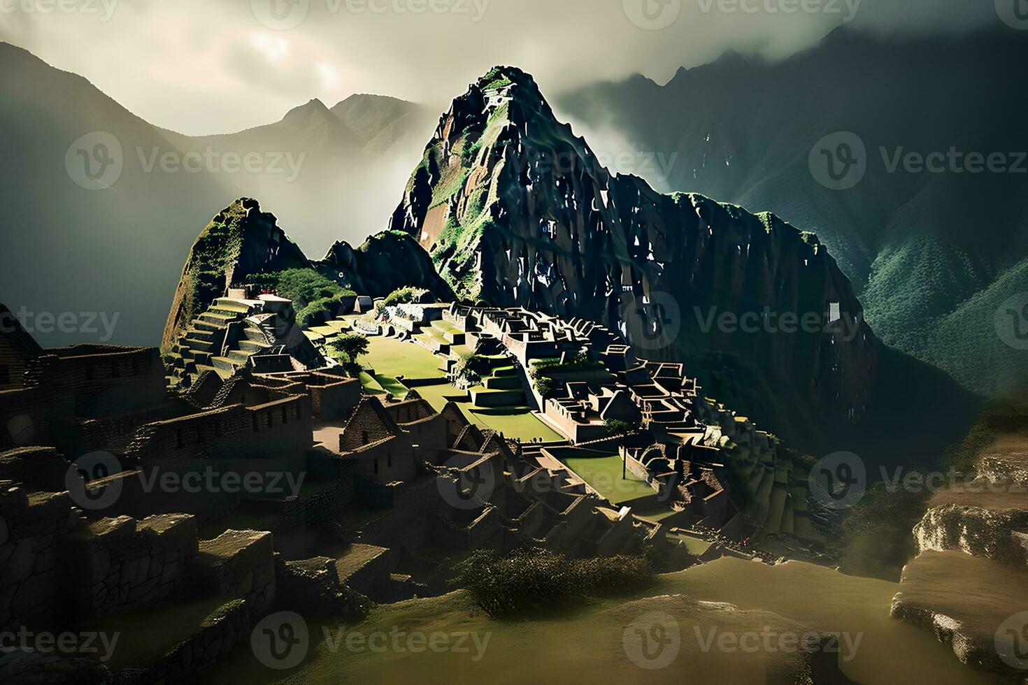 Machu Picchu, a Peruvian Historical Sanctuary. Neural network AI generated photo