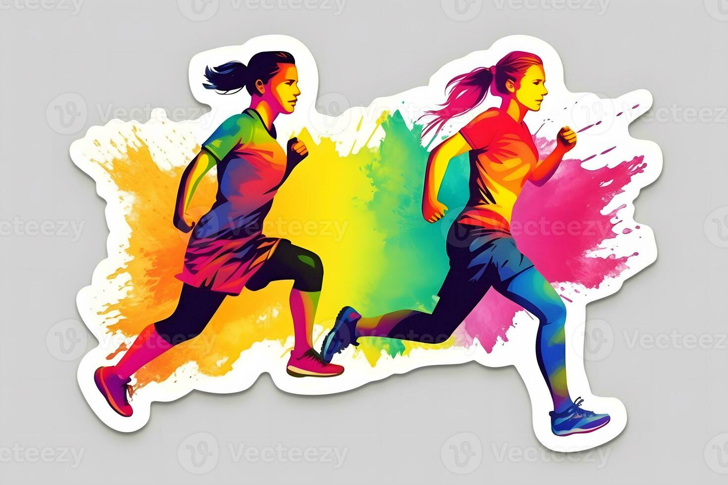 running sports couple, rainbow sticker. Neural network AI generated photo