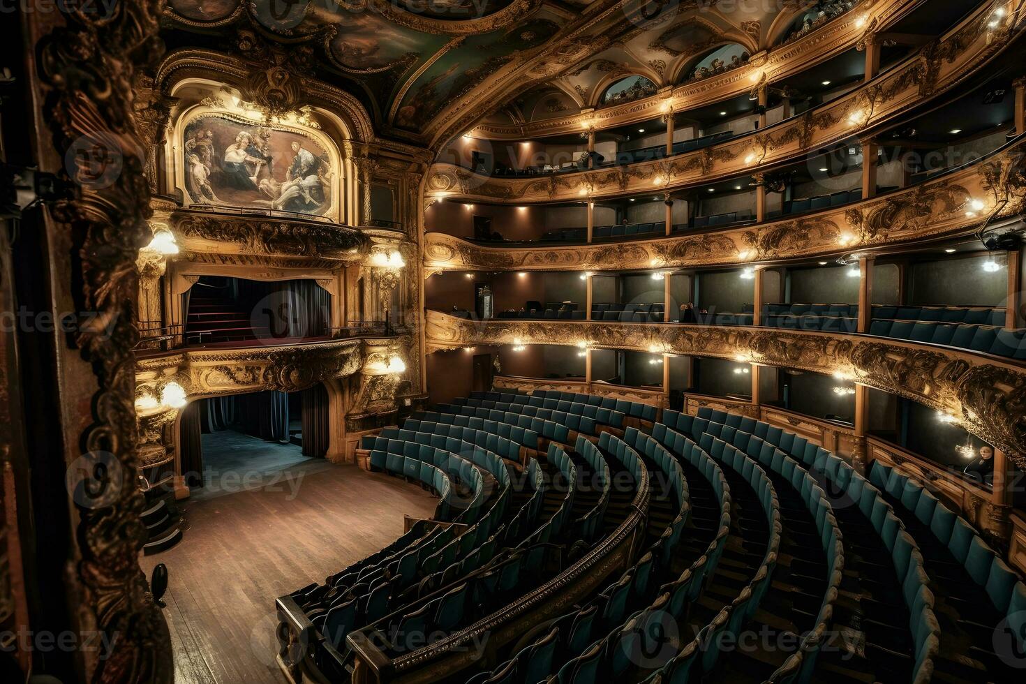 The interior of the hall in the theater. Neural network AI generated photo