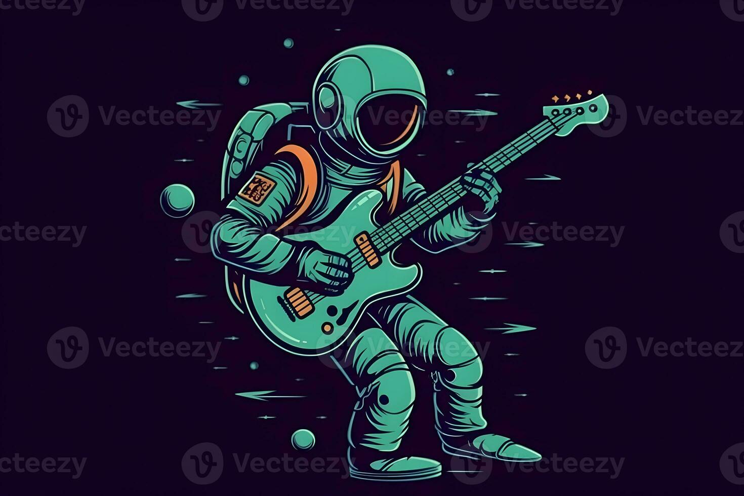 astronauta espacio rock guitarra. neural red ai generado foto