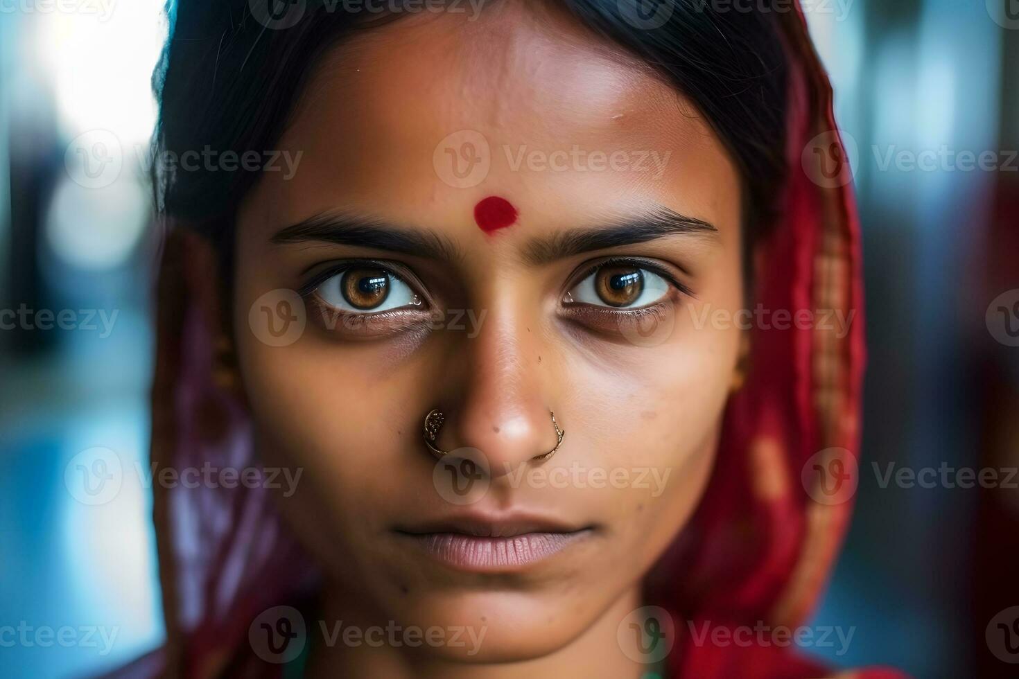 retrato de un tradicionalmente vestido mujer de indio origen. neural red ai generado foto