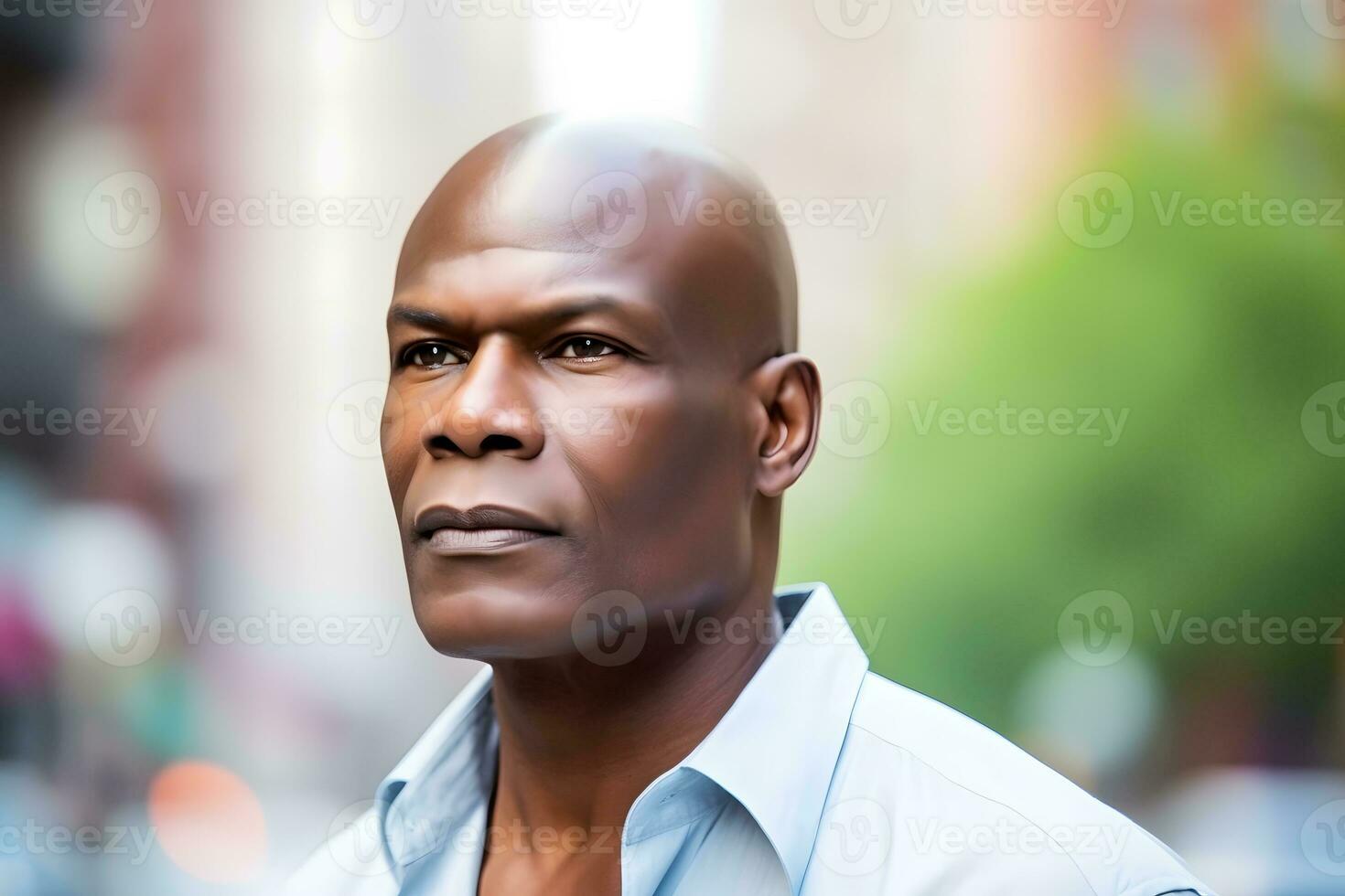 Portrait of positive senior African American man. Neural network AI generated photo