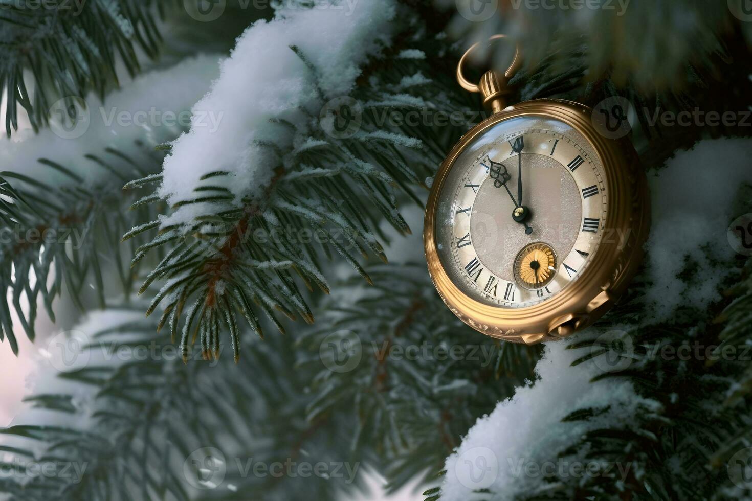 Vintage clock outdoors in winter. Neural network AI generated photo