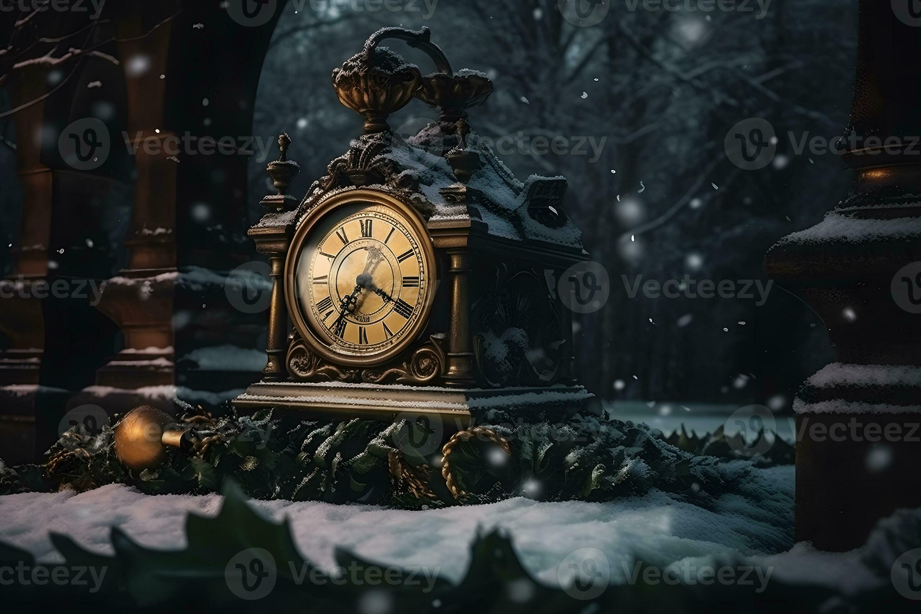 Vintage clock outdoors in winter. Neural network AI generated 31230944