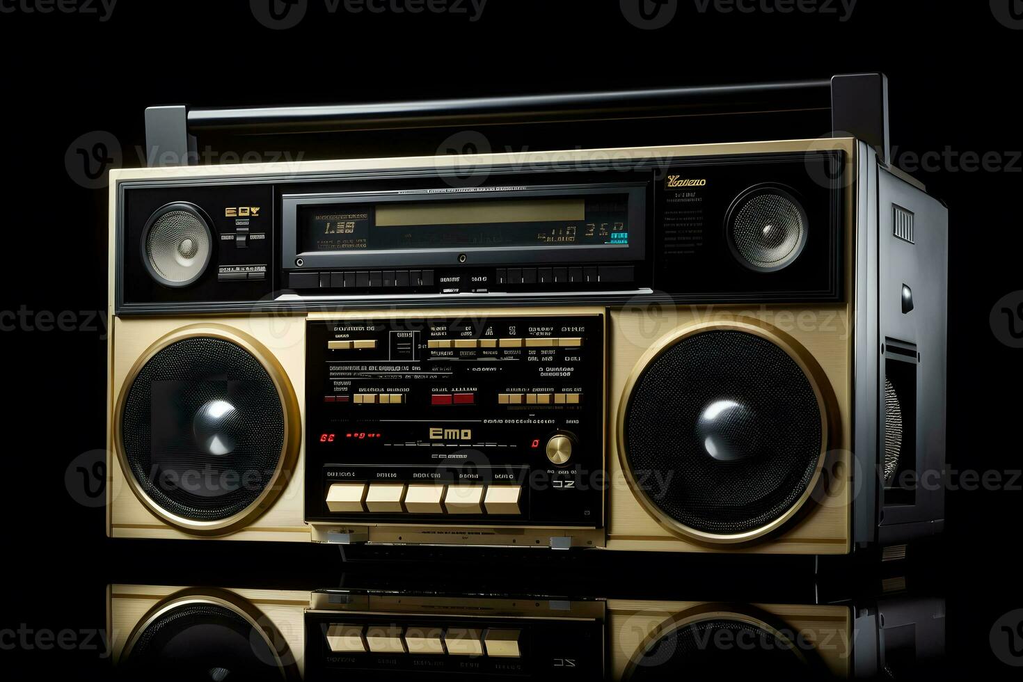 Retro radio cassette recorder ghetto blaster. Neural network AI generated photo