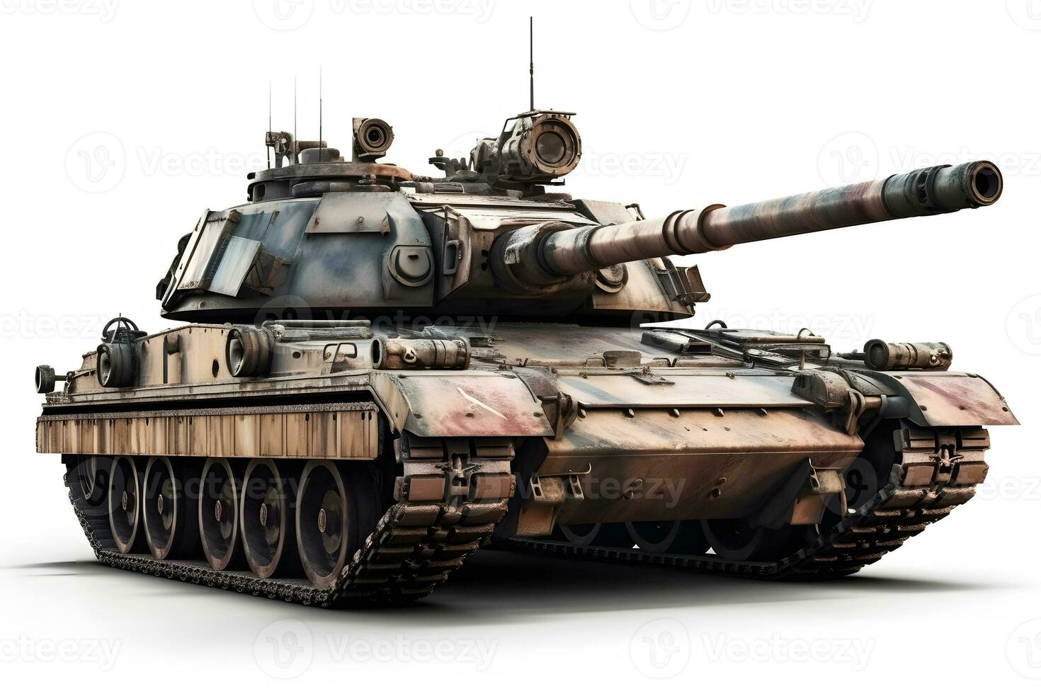 Military old tank on a white background. Neural network AI generated photo