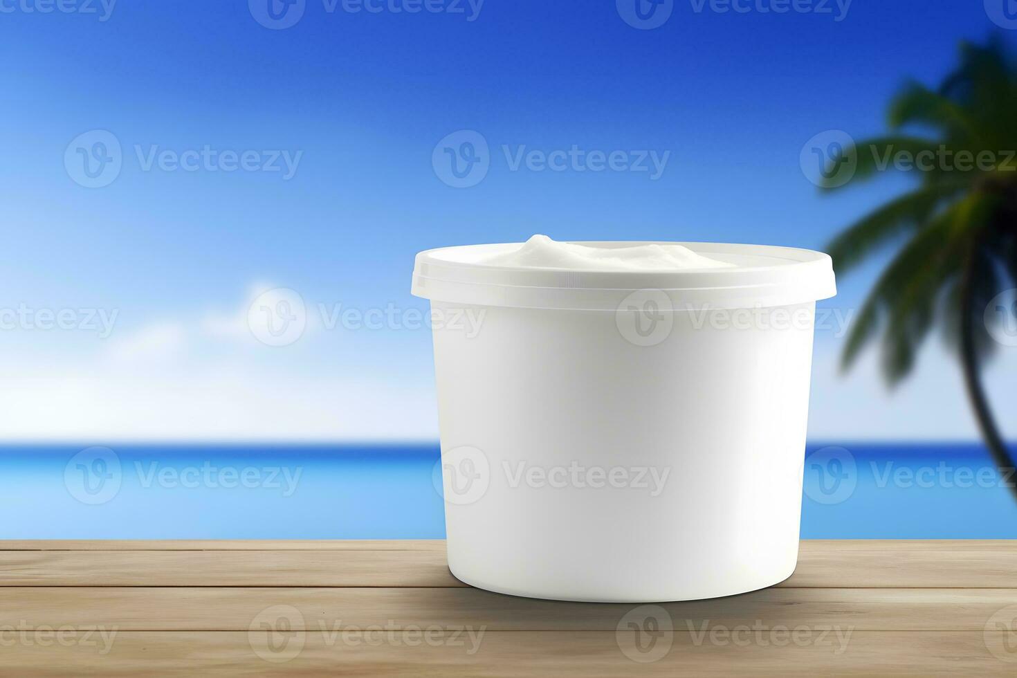 Cosmetics beauty marine summer series, premium coconut oil cream for suntan and skin care. Template for design posters. Neural network AI generated photo