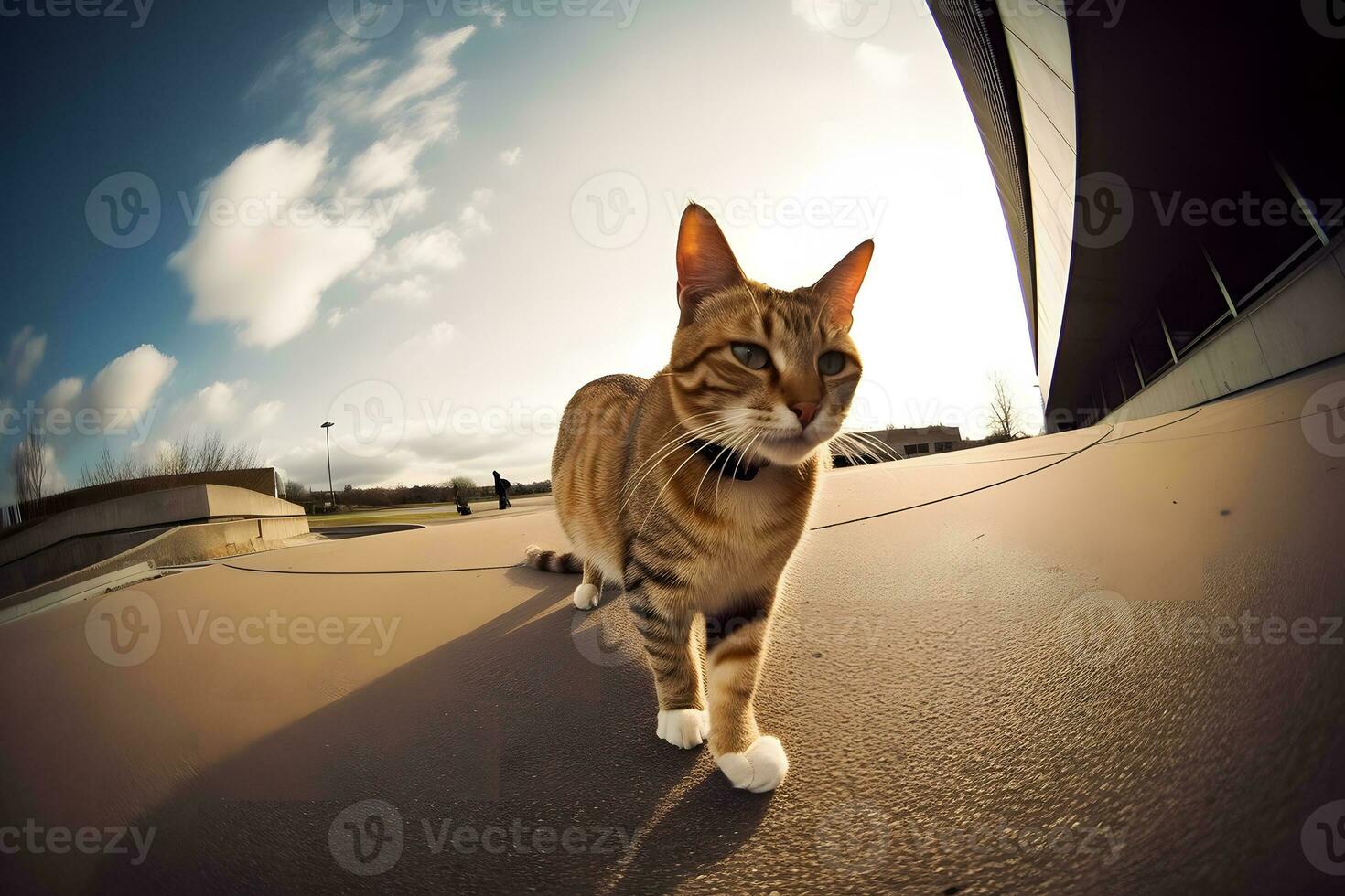 calle rojo gato tomando el sol en el Dom. neural red ai generado foto