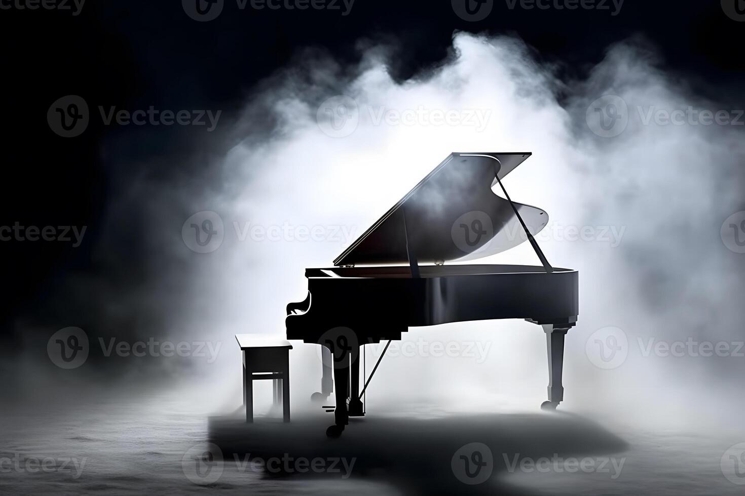 piano and smoke on stage. Neural network AI generated photo