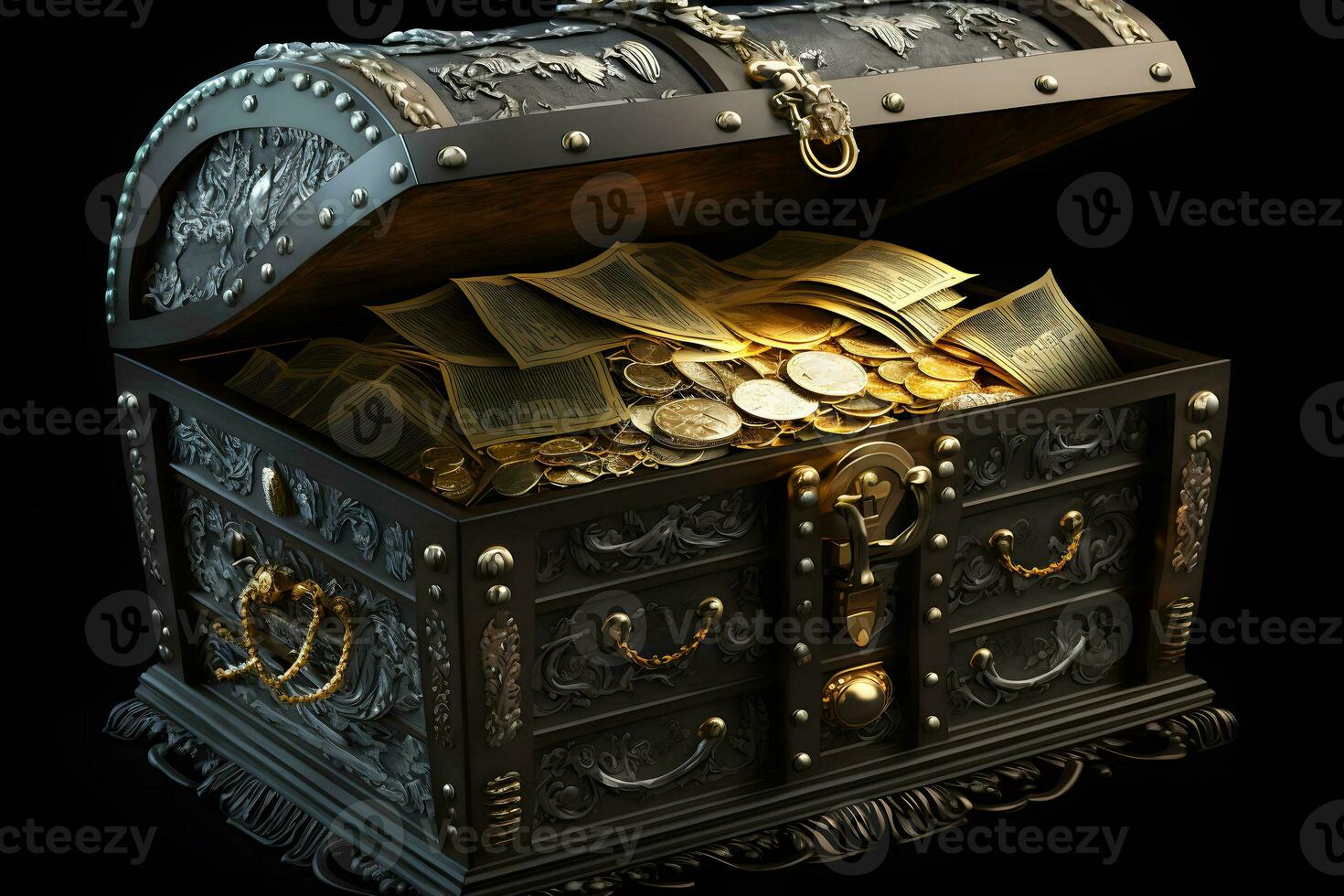 Open treasure chest stock photo containing box and chest