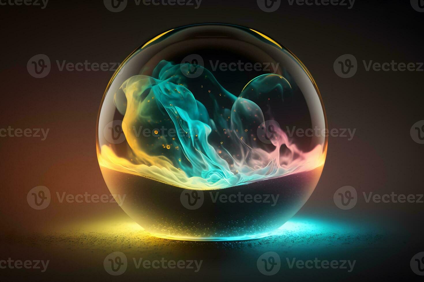 Magic cristal ball with mystery smoke effects of various colors. Neural network generated art photo