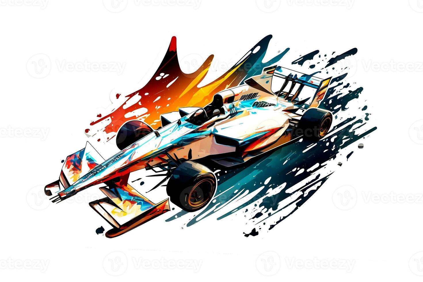 formula one race red car on watercolor rainbow splash, isolated on white. Neural network generated art photo